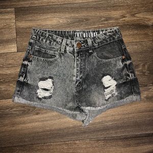 Distressed Black Denim Shorts